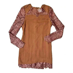 REVOLVE Line & Dot Brown Lace Detail Mini Dress Medium
